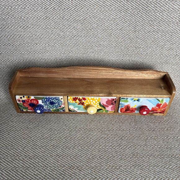 Pioneer Woman Spice Rack Wood Shelf Ceramic Drawers Floral Melody Spring Bouquet - Picture 2 of 9